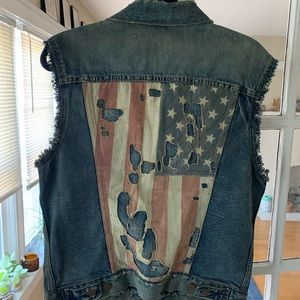 Ralph Lauren Denim and Supply Distressed Denim Vest with American Flag Detail.